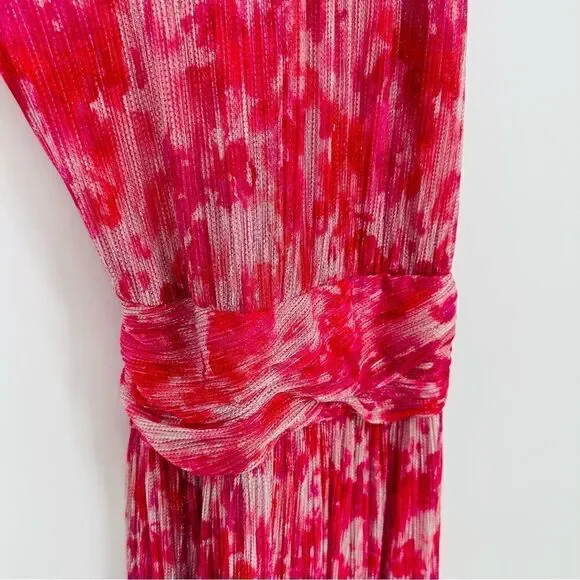 Ramy Brook Alexa Metallic Floral Blouson Midi Dress Rose Pink Women's Small NEW